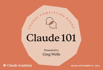 Claude 101 course completion badge from Anthropic's Claude Academy